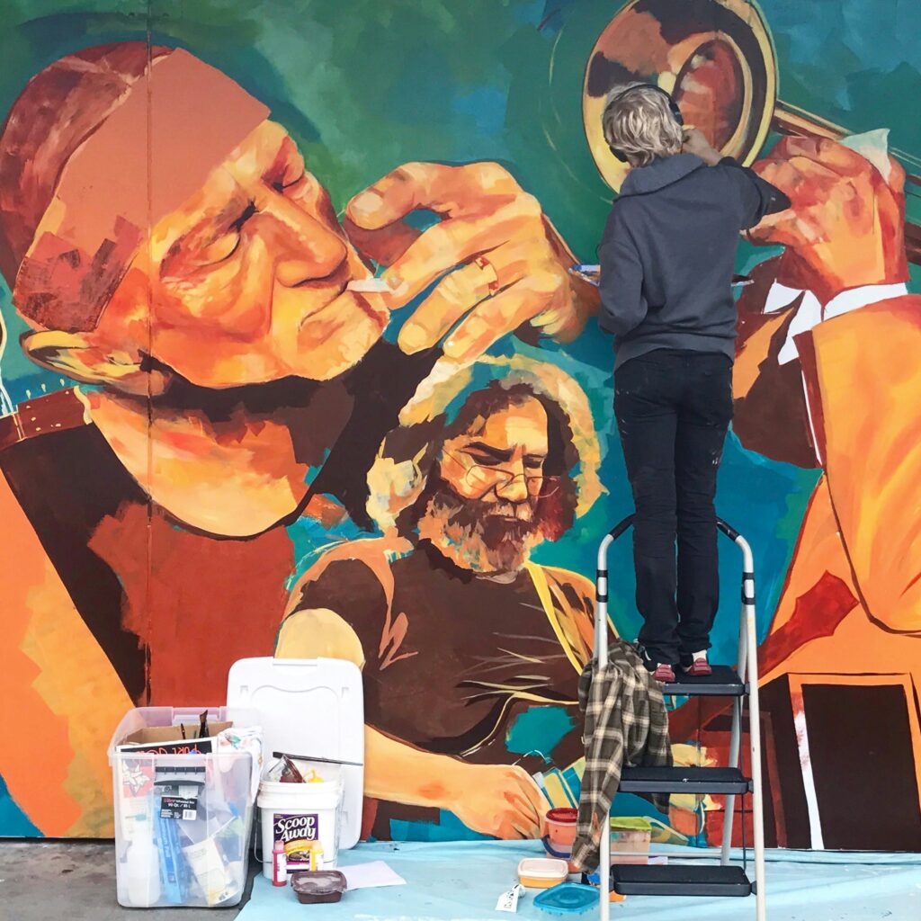 Mural of Willie Nelson by artist Dylan Mullins